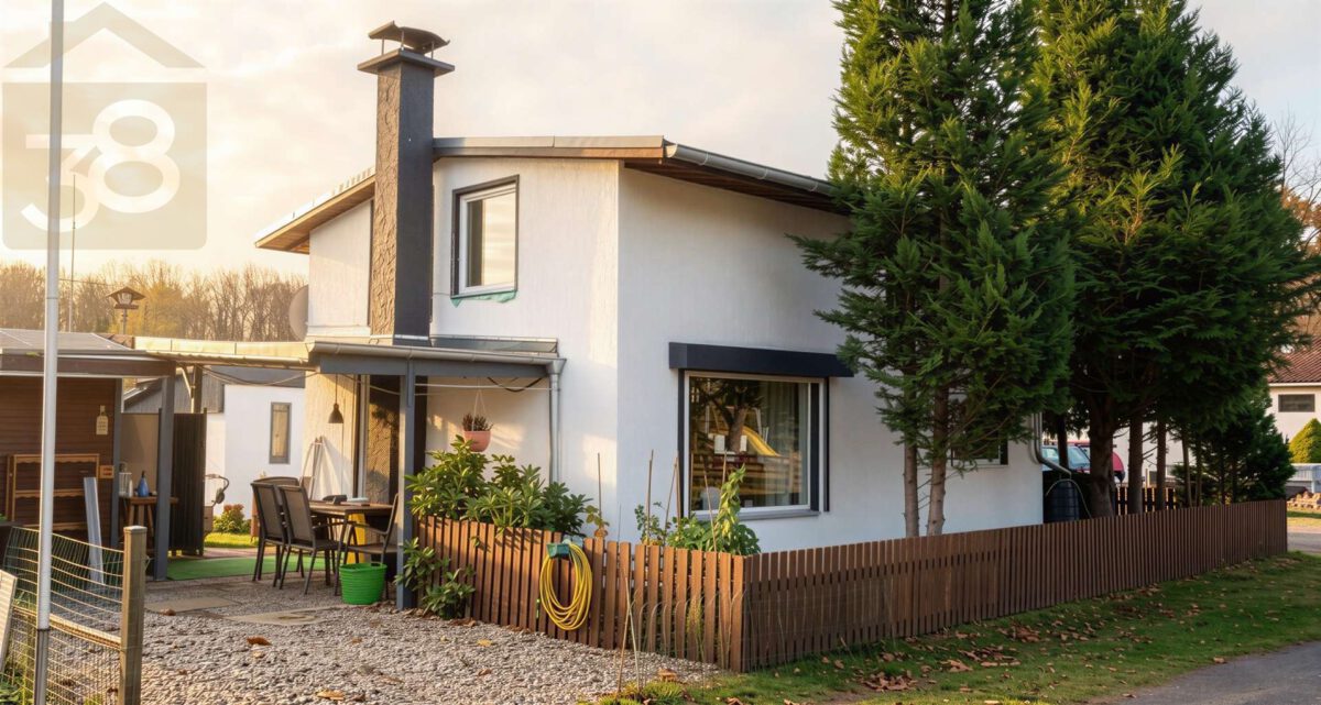 Nord-Ost Ansicht mit PKW Stellplatz u. Terrasse (2) - (KI generiert)